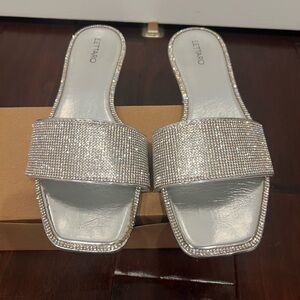 Silver Embellished Crystal Women's Slides/Sandals